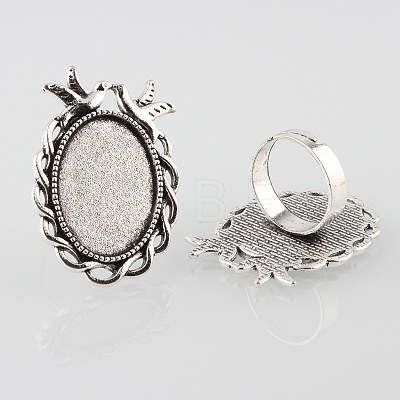 Vintage Adjustable Iron Finger Ring Components Alloy Double Kissing Birds Cabochon Bezel Settings PALLOY-O039-14AS-1