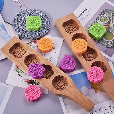 Flower & Flat Round & Square Wooden Press Mooncake Molds BAKE-SZ0001-04-1