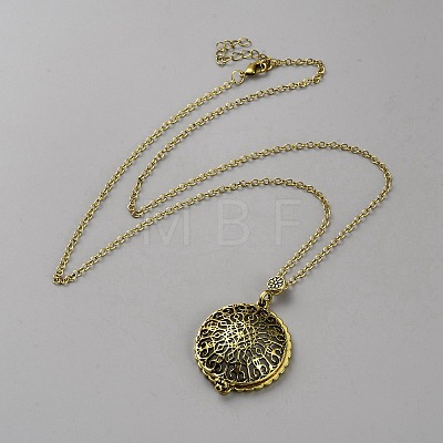 Tibetan Style Alloy Hollow Lucky Tree Magnifier Pendant Necklaces for Women NJEW-WH0001-24-1