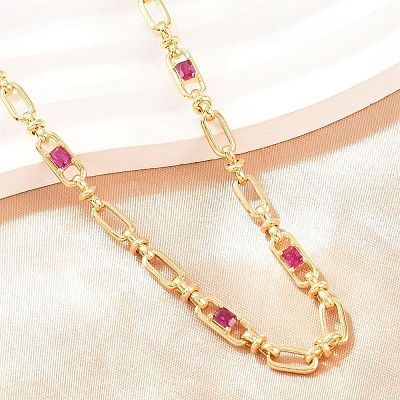 5MM Brass Pave Cubic Zirconia Oval Link Chain Necklaces NJEW-D324-01G-02-1