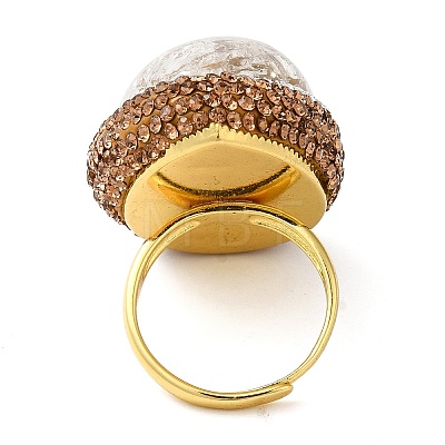 Natural Quartz Crystal Oval Adjustable Ring with Rhinestone RJEW-E052-01G-1