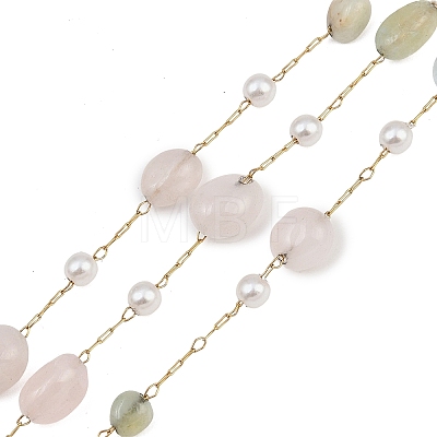 Natural Morganite Nuggets & 316 Stainless Steel Handmade Link Chains CHS-K021-14G-11-1