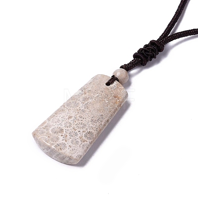 Natural Fossil Coral Trapezoid Pendant Necklace for Women NJEW-C002-01-1