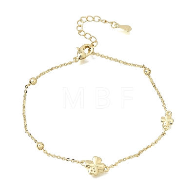 Brass Micro Pave Clear Cubic Zirconia Four Leaf Clover Link Bracelets KK-CBAED06-02G-1