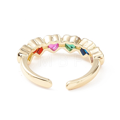 Colorful Cubic Zirconia Heart Cuff Ring KK-D067-30G-RS-1
