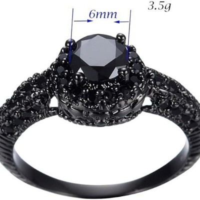 Flat Round Brass Jet Rhinestone Finger Rings FS-WG232E0-05-1