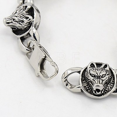 Fashionable Retro Jewelry 304 Stainless Steel Wolf Bracelets for Men BJEW-L045-47-1
