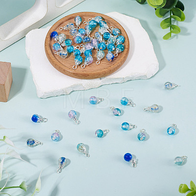 70Pcs 7 Colors Crackle Glass Pendants PALLOY-TADJ00019-1