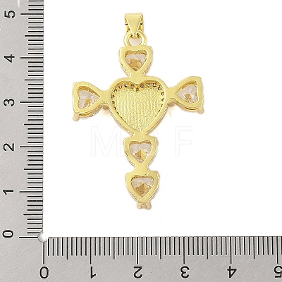 Rack Plating Brass Micro Pave Cubic Zirconia Heart Shape Virgin Mary Cross Pendant KK-S380-44F-G-1