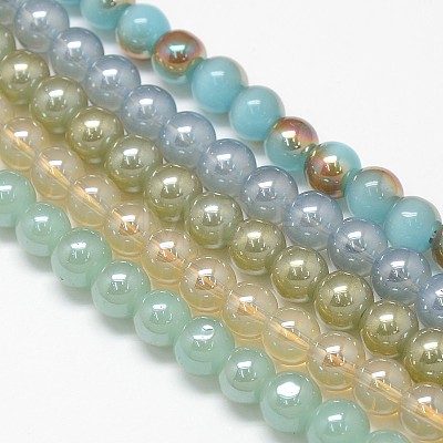 Electroplate Imitation Jade Glass Round Beads Strands EGLA-F037-8mm-M-1