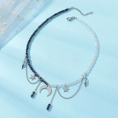 304 Stainless Steel Double Horn Star Pendant Necklaces NJEW-TA00246-1