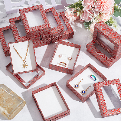 Heart Print Rectangle Paper Storage Gift Boxes with Clear Window CON-WH0095-36B-1