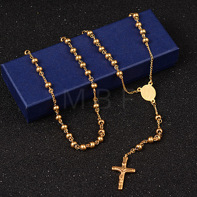 PVD Vacuum Plating 201 Stainless Steel Rosary Bead Necklaces NJEW-L427-22G-1
