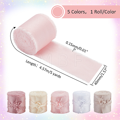 5 Rolls 5 Colors Polyester Frayed Ribbon OCOR-PH0002-79-1