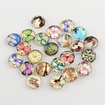 Mixed Printed Glass Cabochons GGLA-R018-25mm-M7-1