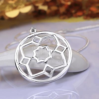 Silver Plated Brass Flat Round Pendant Necklaces NJEW-BB08235-1