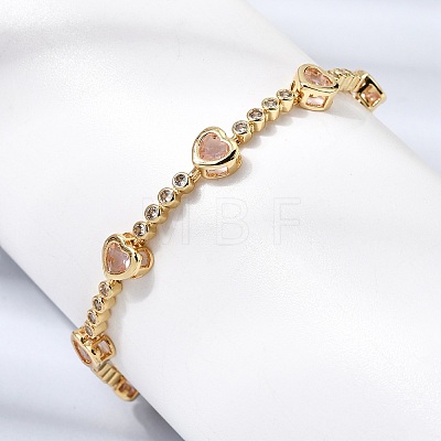 Heart Brass Micro Pave Cubic Zirconia Link Chain Bracelets for Women BJEW-A164-01G-04-1