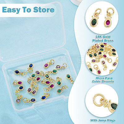20Pcs 4 Colors Brass Cubic Zirconia Charms KK-TA0009-13C-1