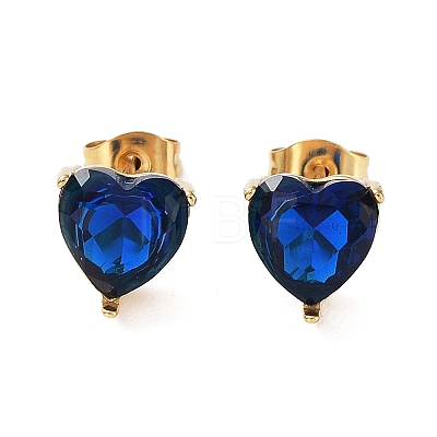 6 Pair 2 Color Heart Cubic Zirconia Stud Earrings EJEW-A024-15B-1