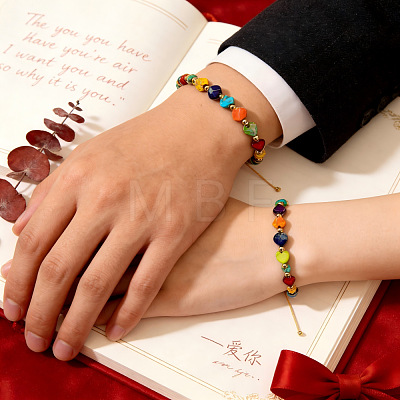 Adjustable Heart Natural Imperial Jasper & Brass Beaded Braided Bead Bracelets ZY5726-1
