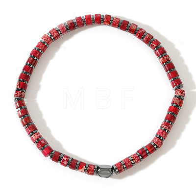 Dyed Natural Imperial Jasper & Synthetic Non-magnetic Hematite Beads Stretch Bracelets for Men EG0676-1-1