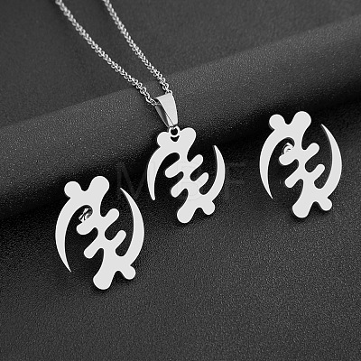 304 Stainless Steel Adinkra Africa Symbol Pendant Necklaces & Stud Earrings Sets FS-WG6B5B7-02-1
