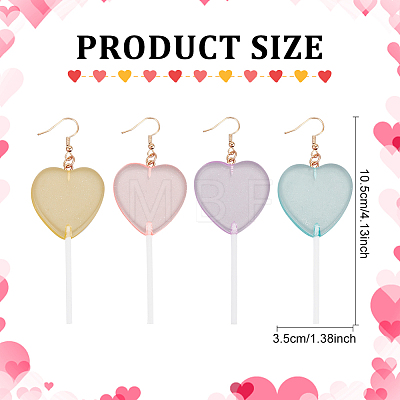 4 Pairs 4 Colors Acrylic Heart Lollipop Dangle Earrings EJEW-FI0001-14-1