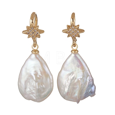 Teardrop Natural Keshi Pearl Dangle Earrings EJEW-JE06977-1