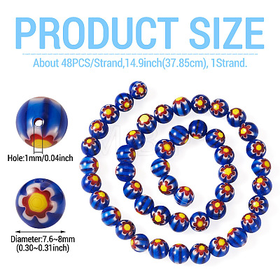 1Strand Round Millefiori Glass Beads Strands LK-TADJ0001-01B-1