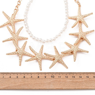 Ocean Imitation Pearl Beaded Alloy Starfish Bib Necklace Sets NJEW-Z116-03G-1