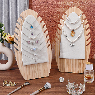 Wood Necklaces Organizer Display Holder with Velvet Mat NDIS-WH0017-11-1