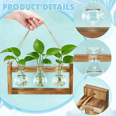 2 Bags Rustic Triple Glass Hydroponic Vase with Wooden Stand AJEW-TW0001-38-1