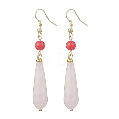 Natural Rose Quartz Teardrop Dangle Earrings EJEW-JE06848-02-1