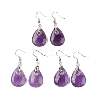 Natutal Amethyst Dangle Earrings EJEW-F343-A06-1