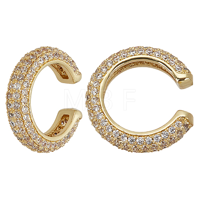 C-Shaped Brass Micro Pave Cubic Zirconia Cuff Earrings EJEW-WH0519-27B-1