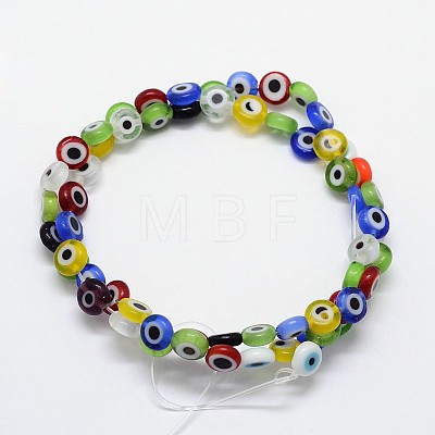 Handmade Evil Eye Lampwork Flat Round Bead Strands LAMP-L058-6mm-M-1