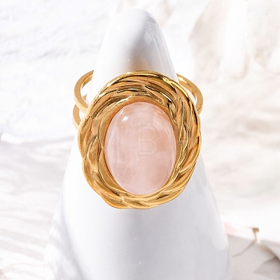 Oval Natural Rose Quartz Finger Rings RJEW-M063-01G-13-1