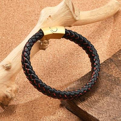 Ion Plating(IP) Braided Microfiber Leather Cord Bracelets for Men BJEW-Z081-14G-1