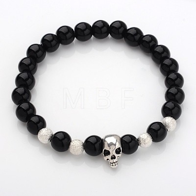 Unique Design Skull Gemstone Beaded Stretch Bracelets BJEW-JB01847-06-1