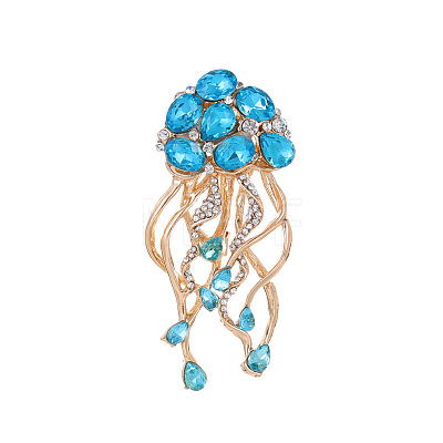 Jellyfish Alloy Indicolite Rhinestone Sea Animal Brooch PW-WGB977D-01-1