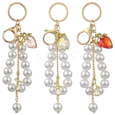 Acrylic & ABS Plastic Pearl Bead Keychains KEYC-YW00299-02-1