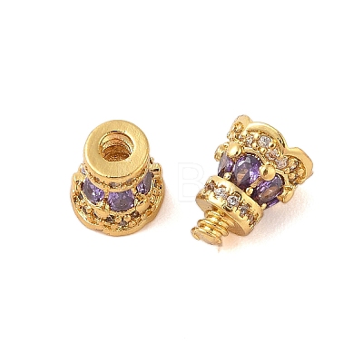 Rack Plating Brass Micro Pave Clear Cubic Zirconia Screw Clasps KK-S384-25G-03-1