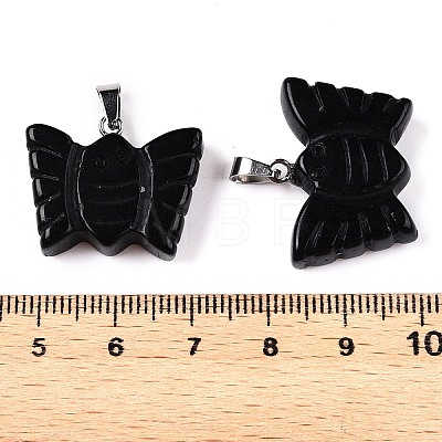 Natural Obsidian Carved Butterfly Pendants G-N342-01A-1