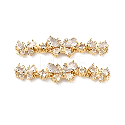 Brass Pave Clear Cubic Zirconia Connector Charms KK-Z139-12G-01-1