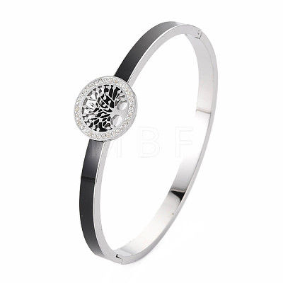 Crystal Rhinestone Flat Round with Tree of Life Bangle BJEW-N017-005P-1