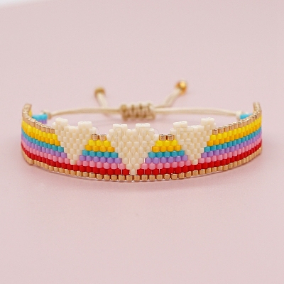Friendship Heart Loom Pattern MIYUKI Seed Beads Bracelets for Women BJEW-C011-32-1