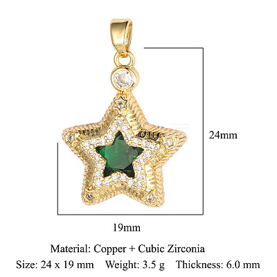 Brass Micro Pave Green Cubic Zirconia Pendants ZIRC-OY001-15G-1