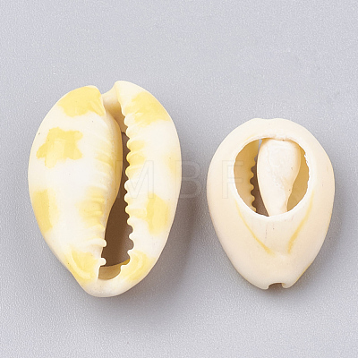 Printed Natural Cowrie Shell Beads X-SHEL-S274-03-1