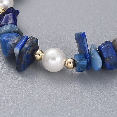 Natural Lapis Lazuli Chip Beaded Bracelets BJEW-JB04933-04-1