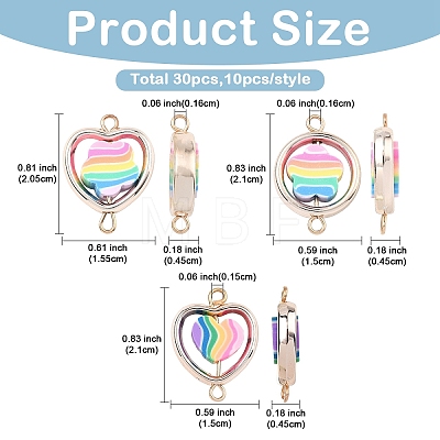 30Pcs 3 Styles CCB Plastic Frame with Polymer Clay Rainbow Beads Links Connector Charms KK-YW0004-39-1